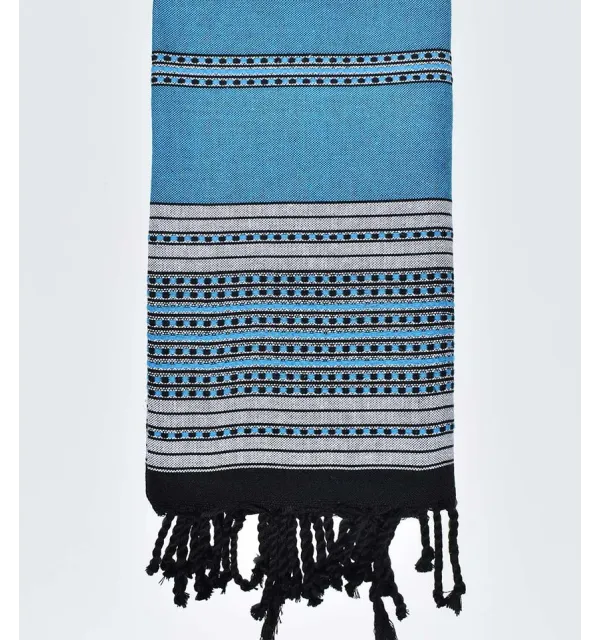 Fouta arabesque bleu céruléen - 1