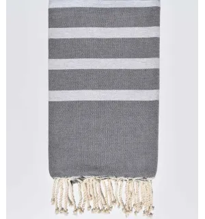 Serviette de plage plate gris et gris clair Fouta Tunisia - 1