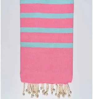 Serviette de plage plate rose et bleu clair  - 1