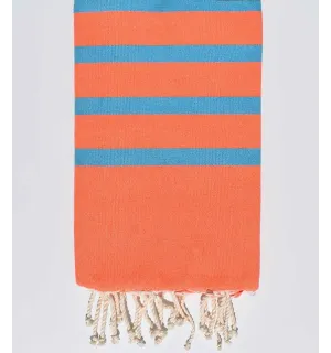 Serviette de Plage Plate Orange et bleu Fouta Tunisia - 1