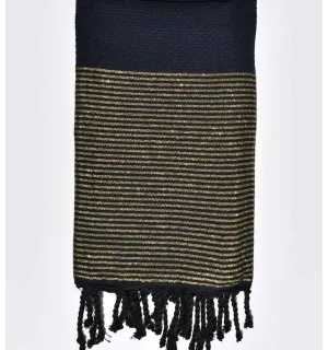 Fouta nid d'abeille bleu de minuit avec lurex doré  - 1