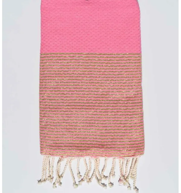 Fouta nid d'abeille rose bonbon avec lurex Fouta Tunisia - 1