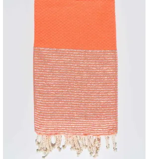 Fouta nid d'abeille orange corail avec lurex Fouta Tunisia - 1