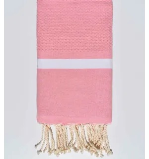 Fouta nid d'abeille rose clair avec bandes blanche Fouta Tunisia - 1