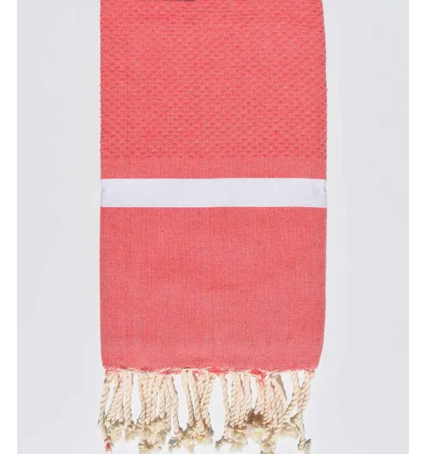 Fouta nid d'abeille rose Incarnadin avec bandes blanche Fouta Tunisia - 1