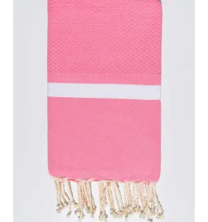 Fouta nid d'abeille rose avec bandes blanche Fouta Tunisia - 1