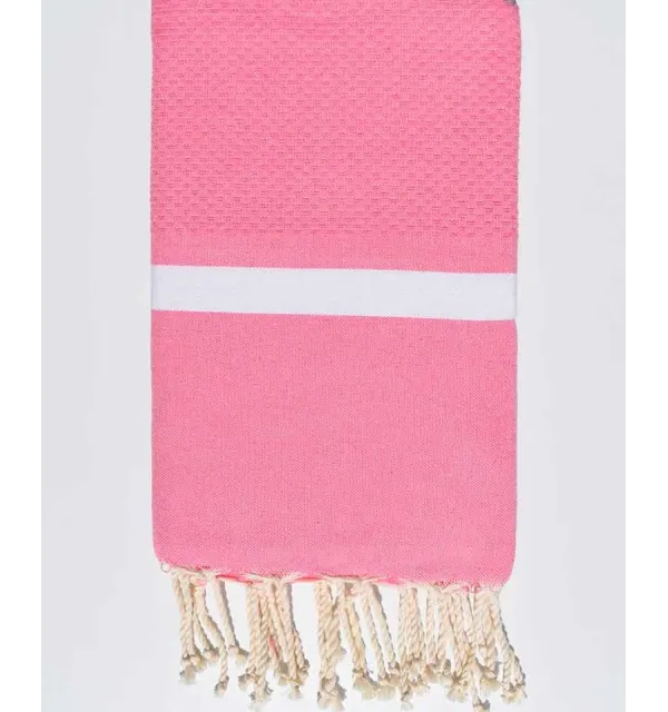 Fouta nid d'abeille rose avec bandes blanche Fouta Tunisia - 1