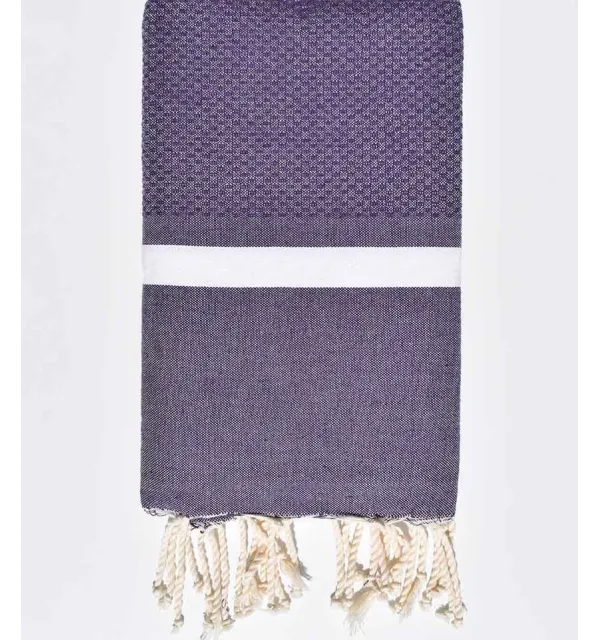 Fouta nid d’abeille violet avec bandes blanche Fouta Tunisia - 1