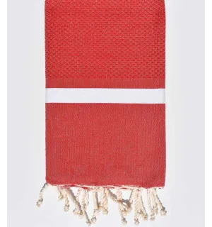 Fouta nid d'abeille rouge avec bandes blanche Fouta Tunisia - 1
