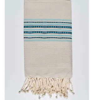 Fouta thalasso écru avec des motifs bleu azur Fouta Tunisia - 1
