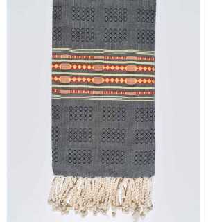 Fouta thalasso bleu foncé avec motifs Fouta Tunisia - 1