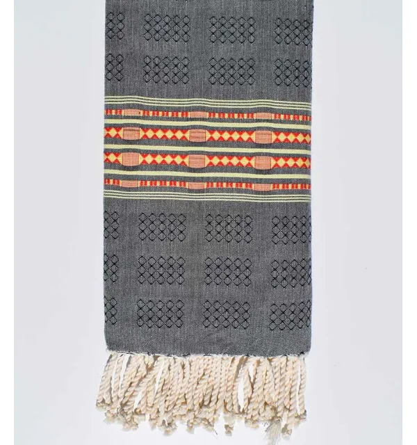 Fouta thalasso bleu foncé avec motifs Fouta Tunisia - 1