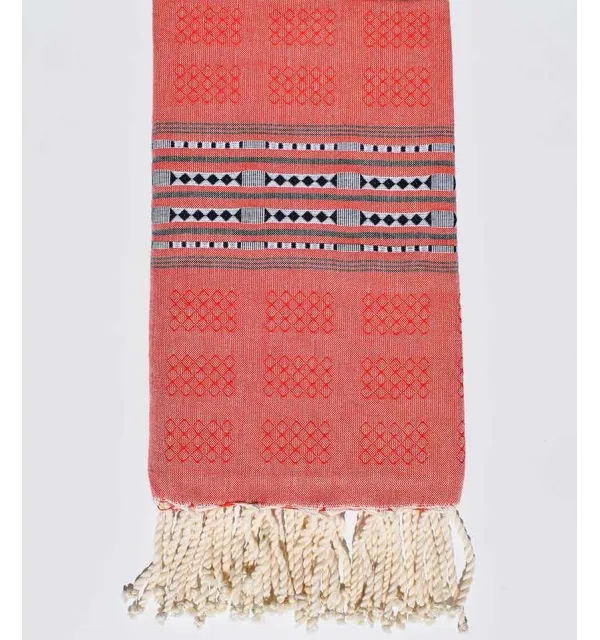 Fouta thalasso rouge tomette avec motifs Fouta Tunisia - 1