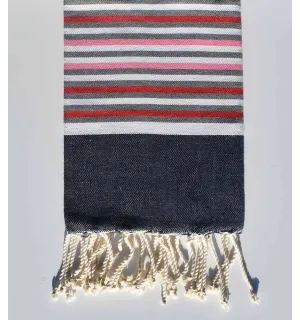 Fouta enfant bleu nuit, blanc, rouge, gris et rose clair Fouta Tunisia - 1
