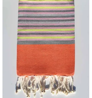 Fouta plate enfant orange, gris, rose clair et jaune fluo Fouta Tunisia - 1