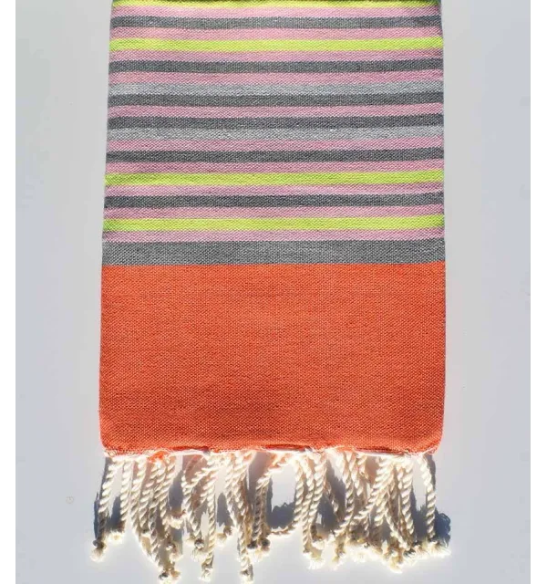 Fouta plate enfant orange, gris, rose clair et jaune fluo Fouta Tunisia - 1