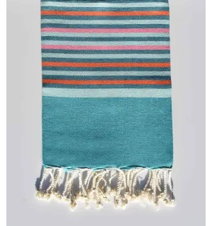 Fouta enfant bleu sarcelle, vert eau, canard, rose clair et orange Fouta Tunisia - 1