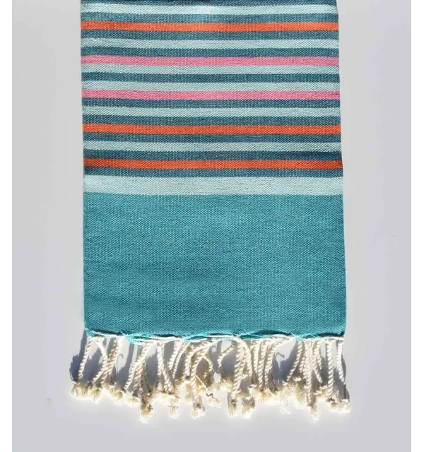 Fouta enfant bleu sarcelle, vert eau, canard, rose clair et orange Fouta Tunisia - 1