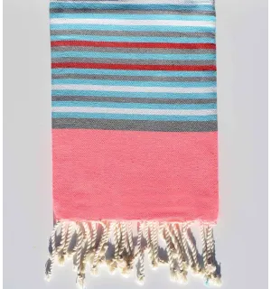 Fouta enfant rose fluo, bleu clair, gris, blanc et rouge  - 1