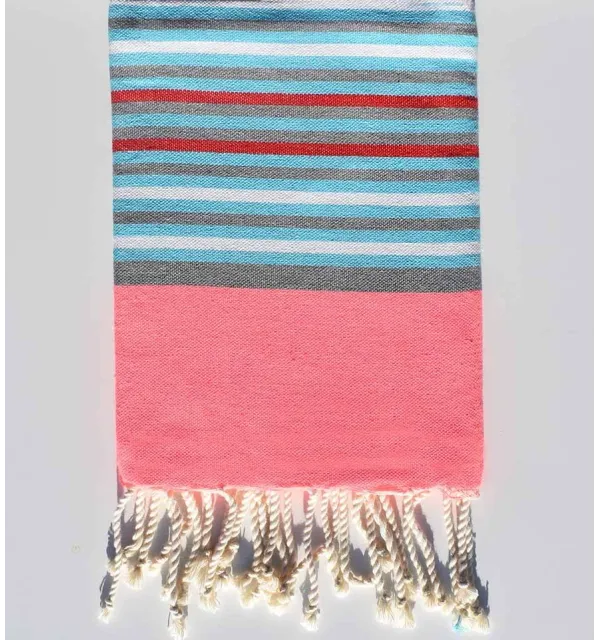 Fouta enfant rose fluo, bleu clair, gris, blanc et rouge - 1