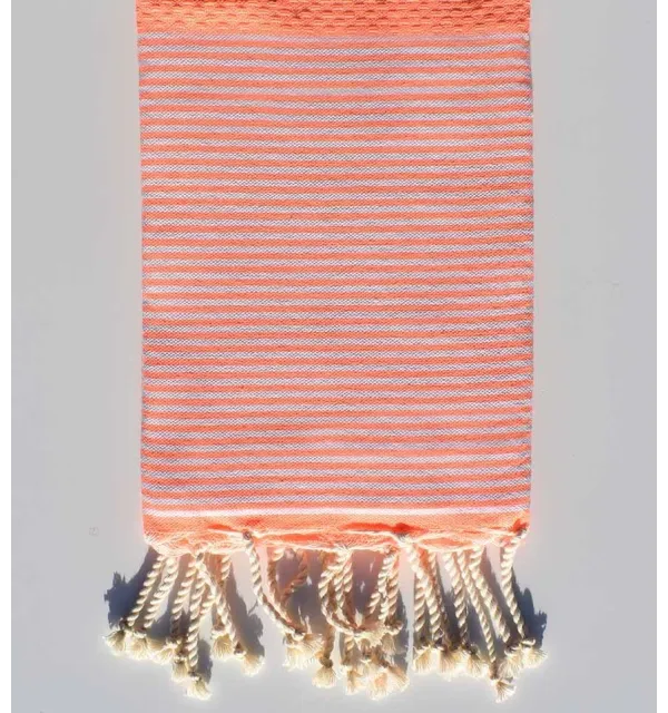Fouta nid d'abeille enfant corail fluo - 1