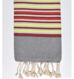 Fouta enfant gris, bordeaux, beige, jaune fluo et rouge  - 1
