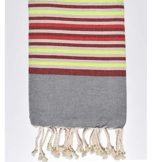 Fouta enfant gris, bordeaux, beige, jaune fluo et rouge - 1