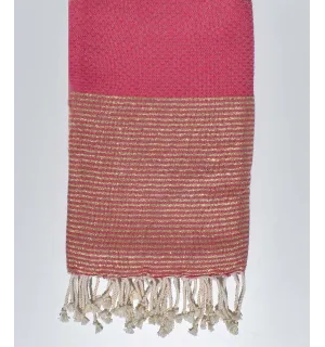 Fouta nid d'abeille rose fushia avec lurex doré Fouta Tunisia - 1