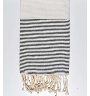 Fouta nid d'abeille écru rayée gris Fouta Tunisia - 1