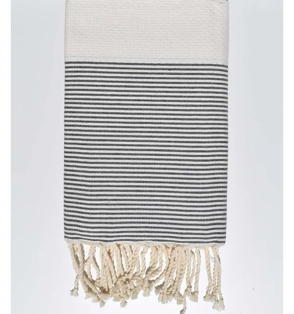 Fouta nid d'abeille écru rayée gris Fouta Tunisia - 1