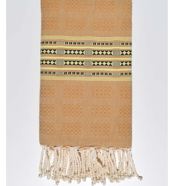 Fouta thalasso couleur ocre avec motifs Fouta Tunisia - 1