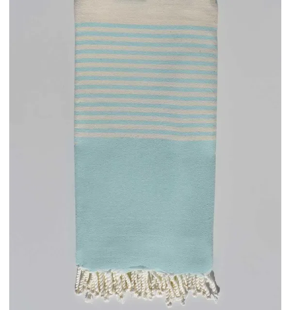 Jeté bleu azurin rayée blanc Fouta Tunisia - 1