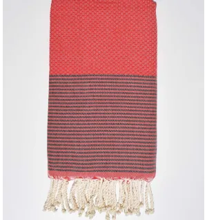 Fouta nid d'abeille rouge rayée gris anthracite Fouta Tunisia - 1