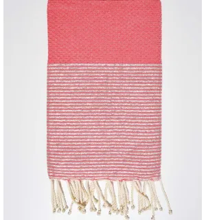 Fouta nid d'abeille rose incarnadin avec lurex Fouta Tunisia - 1