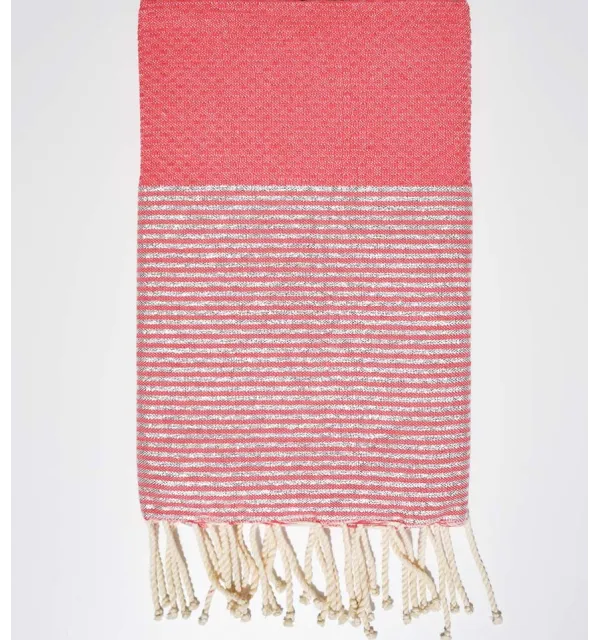 Fouta nid d'abeille rose incarnadin avec lurex Fouta Tunisia - 1