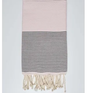 FOUTA NID D'ABEILLE rose rayée gris anthracite Fouta Tunisia - 1