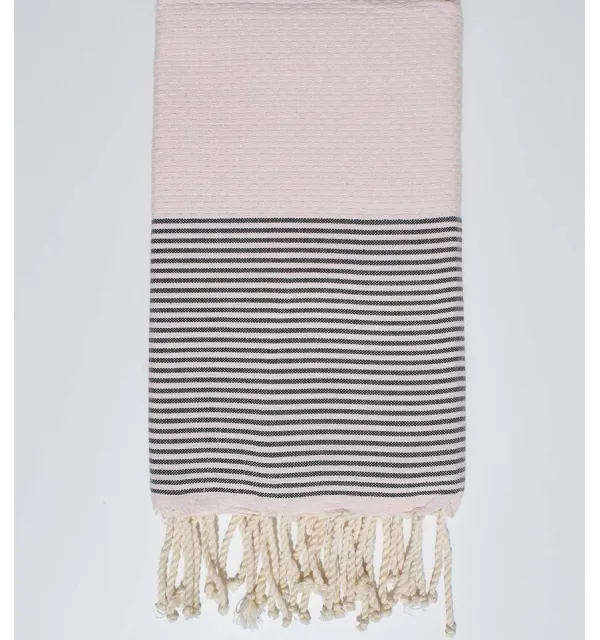 FOUTA NID D'ABEILLE rose rayée gris anthracite Fouta Tunisia - 1