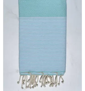 Fouta nid d'abeille turquoise avec rayures Fouta Tunisia - 1