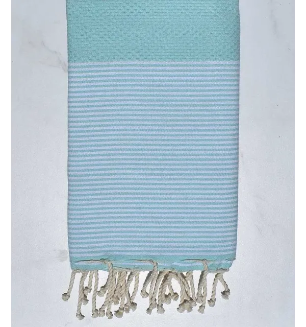 Fouta nid d'abeille turquoise avec rayures Fouta Tunisia - 1