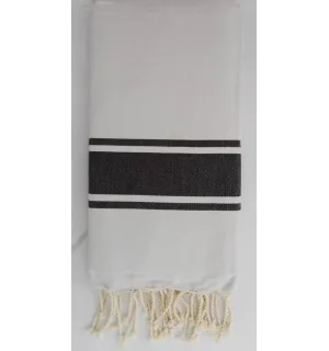 Fouta Plate blanche rayée noir 