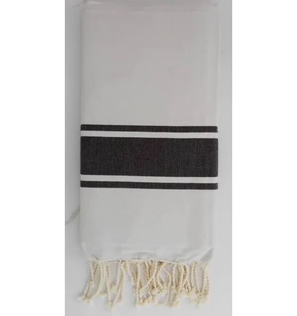 Fouta Plate blanche rayée noir 