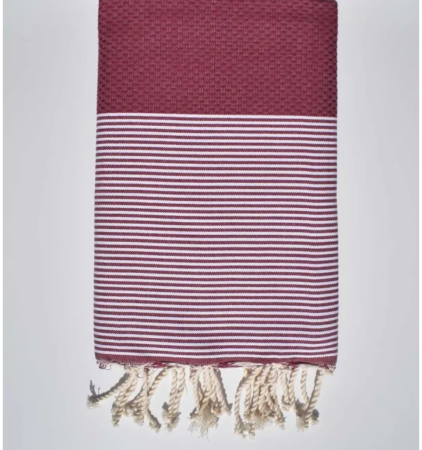 FOUTA NID D'ABEILLE rose cerise avec rayures - 1