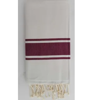 Fouta Plate blanche rayée aubergine 