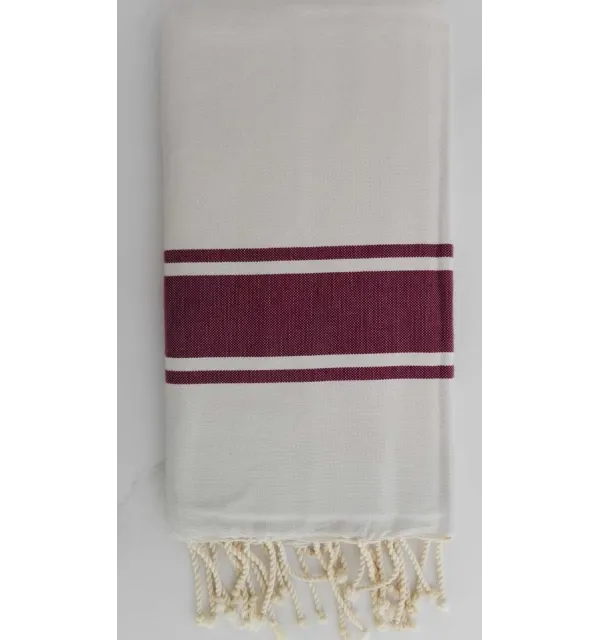 Fouta Plate blanche rayée aubergine 