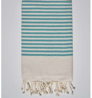 Fouta nid d'abeille rayée 1 cm rayures sarcelle Fouta Tunisia - 1