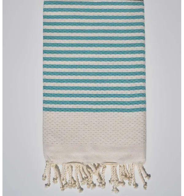 Fouta nid d'abeille rayée 1 cm rayures sarcelle Fouta Tunisia - 1