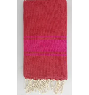 fouta plate rouge cardinal rayée rose 
