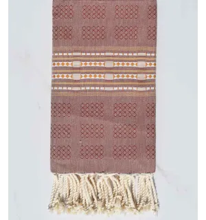 Fouta thalasso rouge amarante avec motifs Fouta Tunisia - 1