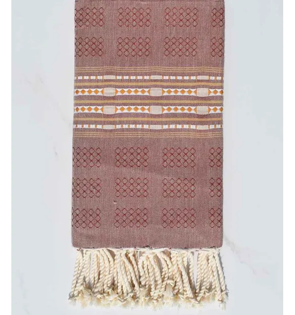 Fouta thalasso rouge amarante avec motifs Fouta Tunisia - 1