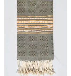 Fouta thalasso kaki foncé avec motifs Fouta Tunisia - 1